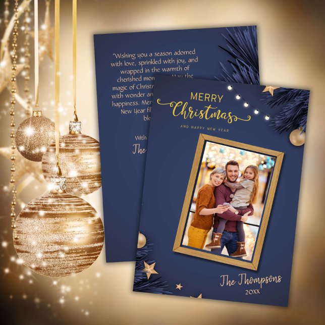 Merry Christmas modern 1 family photo cute simple  Holiday Card (Front/Back )