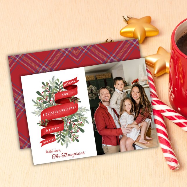 Merry Christmas modern 1 family photo cute simple Holiday Card (Front/Back )