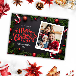 Merry Christmas modern 1 photo festive elements Holiday Card