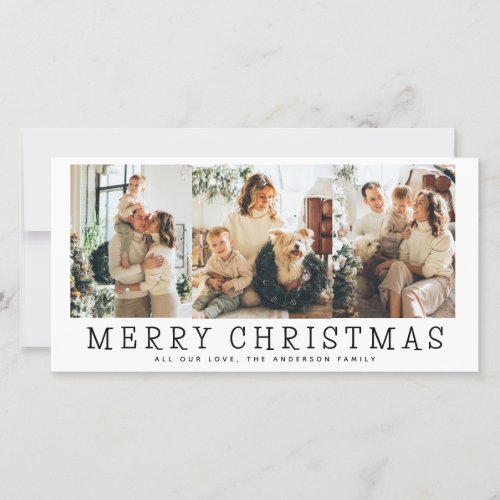 Merry Christmas Modern 3 Photo Collage Holiday Card