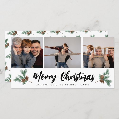 Merry Christmas Modern 3 Photo Collage  Holiday Card