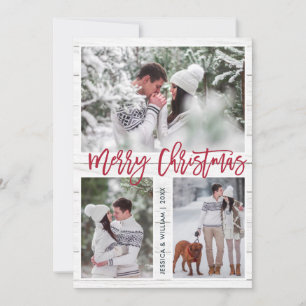 Merry Christmas Modern 3 PHOTO Greeting Holiday Card