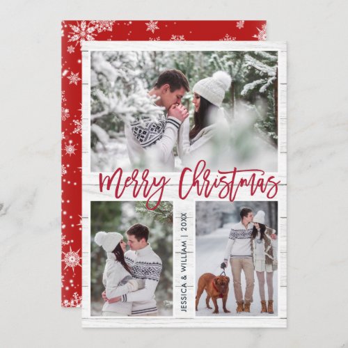 Merry Christmas Modern 3 PHOTO Greeting Holiday Card