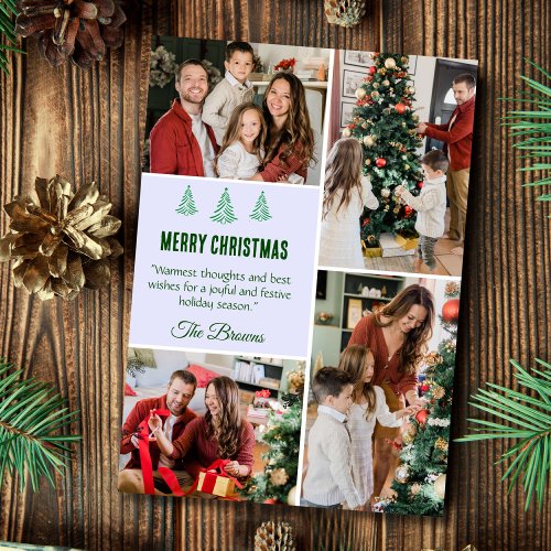 Merry Christmas modern 4 family photo cute simple Holiday Card