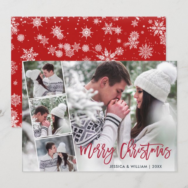 Merry Christmas Modern 4 PHOTO Greeting Holiday Card (Front/Back)