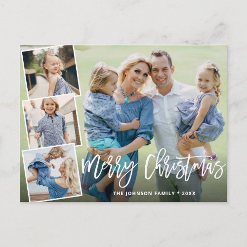 Merry Christmas Modern 4 PHOTO Greeting Holiday Postcard