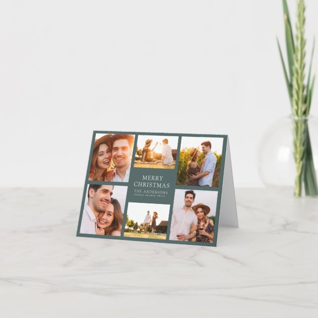 Merry Christmas Modern 6 Photo Collage  Holiday Card (Front)