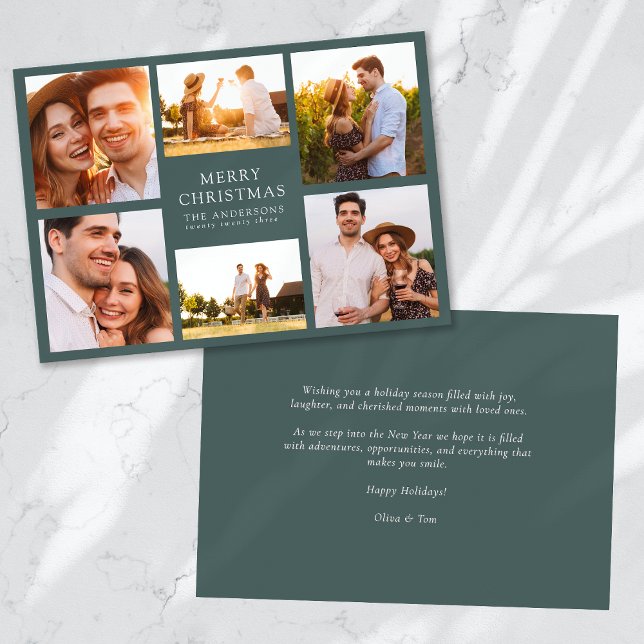 Merry Christmas Modern 6 Photo Collage Holiday Card (Creator Uploaded)