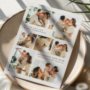 Merry Christmas Modern 7-Photo Collage Holiday Letterpress Photo Cards