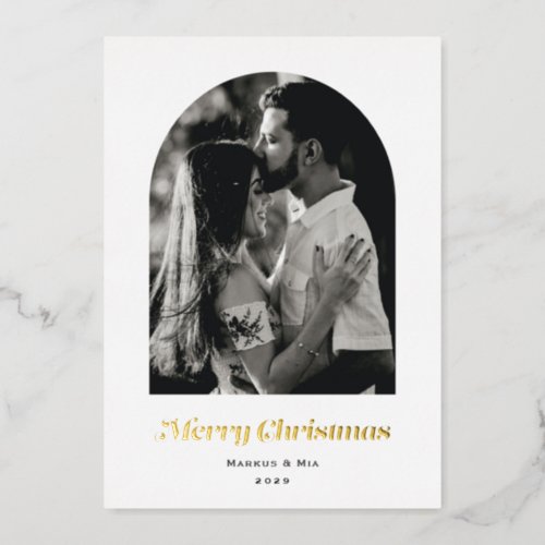 Merry Christmas Modern Arch Foil Holiday Card