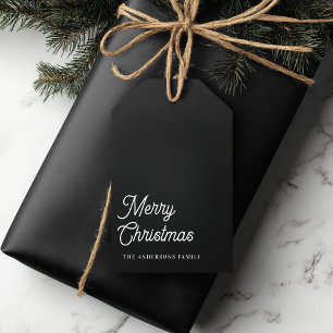 "Merry Christmas Modern Black Personalized Name Gift Tags