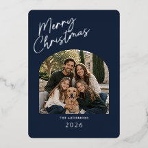 Merry Christmas Modern Blue and Silver Foil