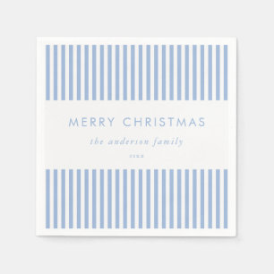Merry Christmas Modern Blue Stripes Napkins