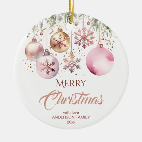 Merry Christmas modern boho metallic watercolor Ceramic Ornament