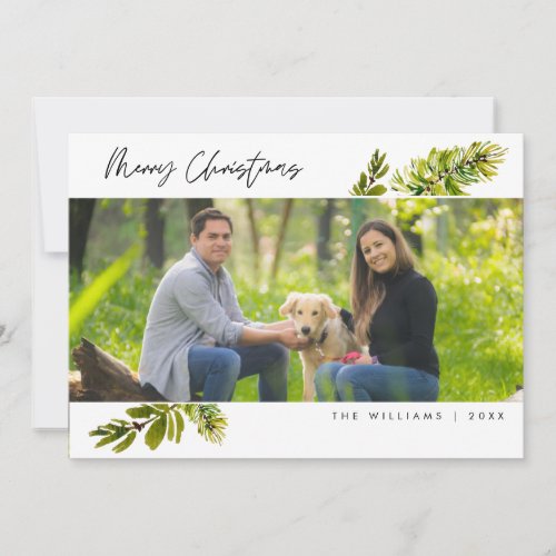 Merry Christmas Modern Botanical Family Photo Holiday Card