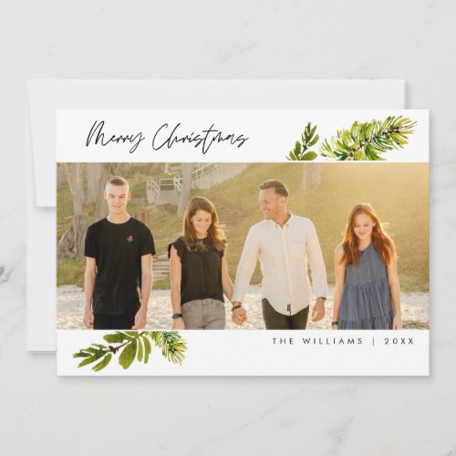 Merry Christmas Modern Botanical Family Photo Holiday Card