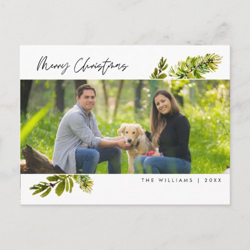 Merry Christmas Modern Botanical Family Photo Postcard