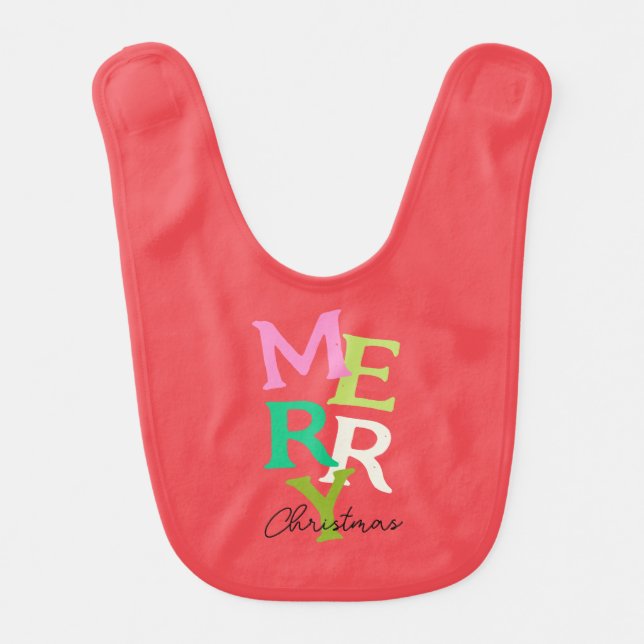 Merry Christmas Modern Bright Holiday Baby Bib (Front)