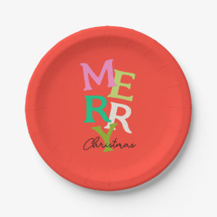 Merry Christmas Modern Bright Holiday Paper Plates