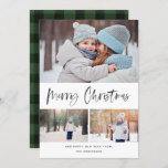 Merry Christmas Modern Brush Script Collage Holiday Card<br><div class="desc">This elegant and stylish holiday photo card is sure to spread cheer this year! Featuring a joyful sentiment in brush script with an inky texture that says "Merry Christmas" Personalize the text on the bottom and the photos with your own. Comes with a classic painted red and black pattern on...</div>