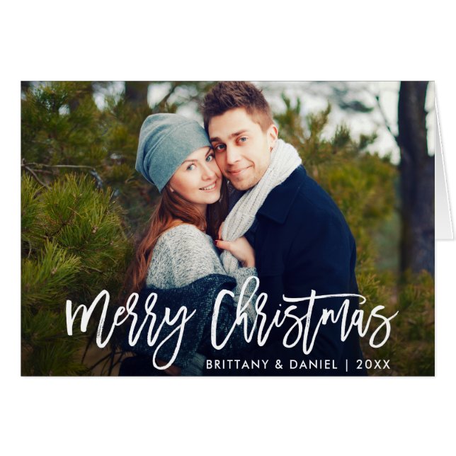 Merry Christmas Modern Brush Script Fold Card (Front Horizontal)