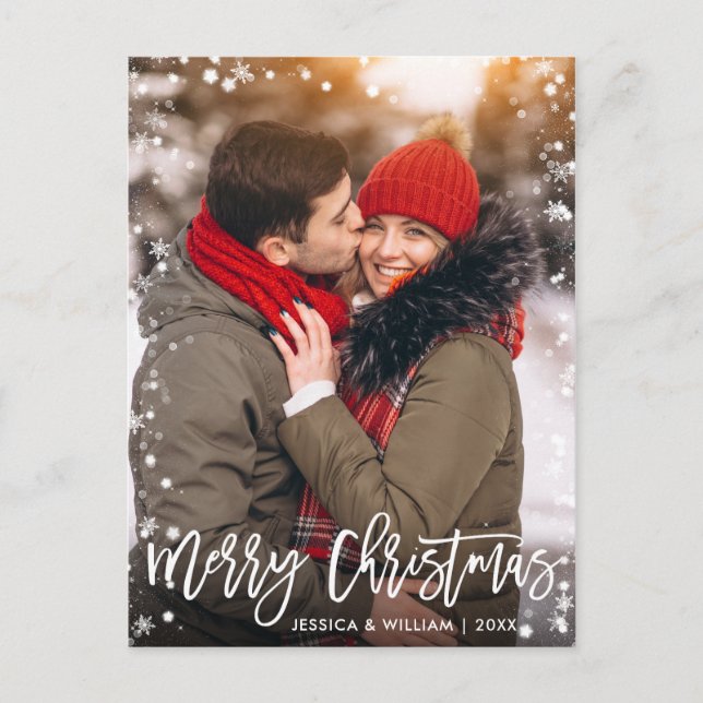 Merry Christmas Modern Brush Script PHOTO Greeting Postcard (Front)