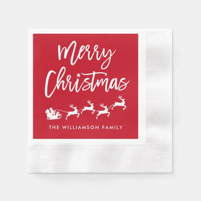 Merry Christmas Modern Brush Script Star Santa Napkins (Front)