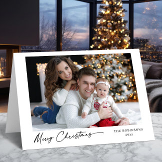 Merry Christmas Modern Calligraphy Elegant Photo Holiday Card