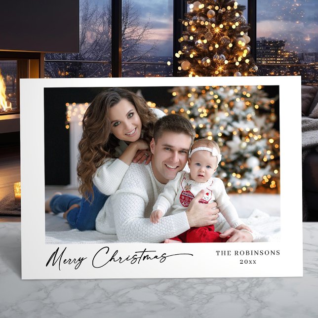 Merry Christmas Modern Calligraphy Elegant Photo Holiday Card (Available in high quality print or digital download for quick text messaging, email or self print.)