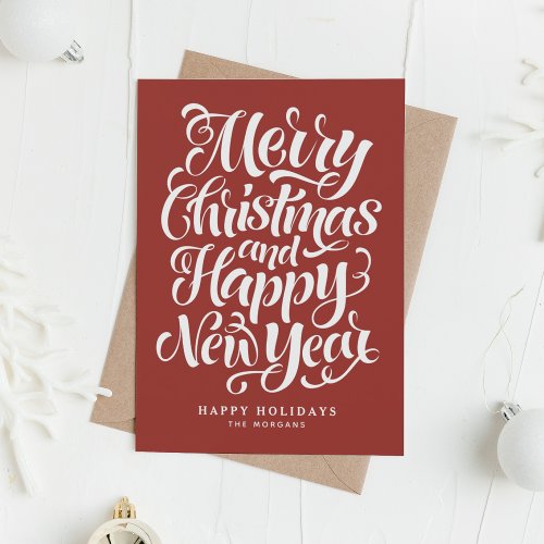 Merry Christmas Modern Calligraphy Red Holiday Card