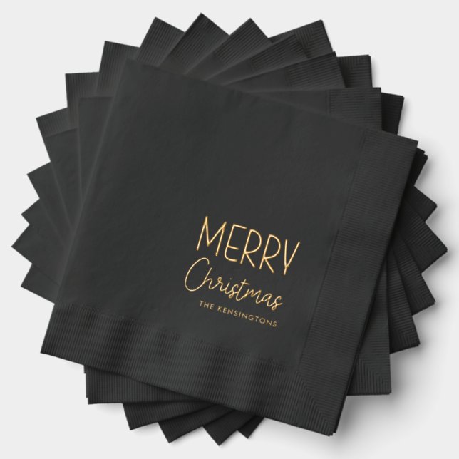 Merry Christmas Modern Casual Fun Script Foil Napkins (Insitu (Stacked))