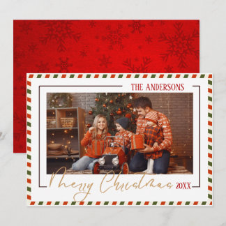 Merry Christmas modern chic 1 family photo red  Holiday Card