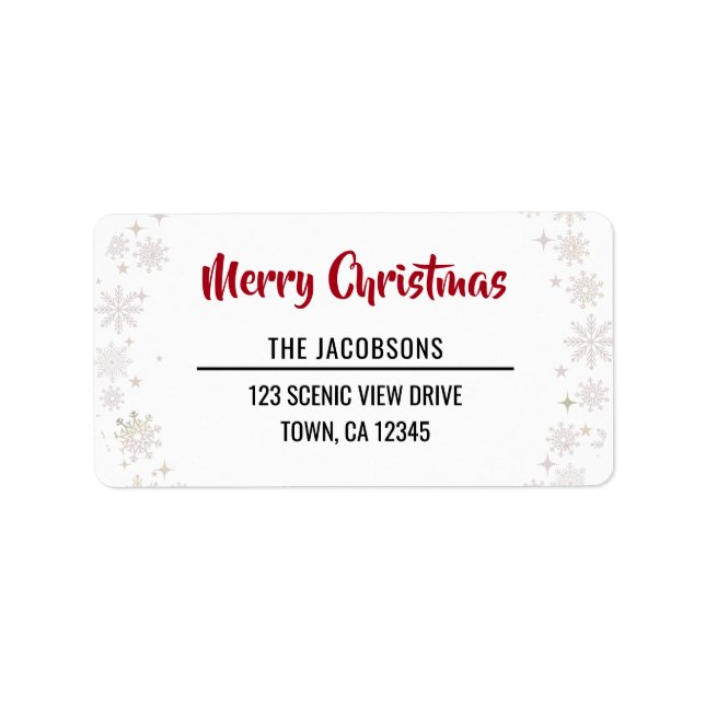 Merry Christmas Modern Chic Calligraphy Snowflakes Label (Front)