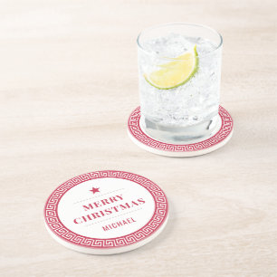 Merry Christmas Modern Chic Elegant Red Holiday Coaster