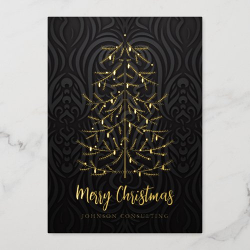 Merry Christmas Modern Christmas Tree Damask Foil Holiday Card