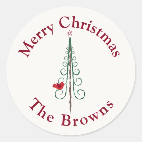 Merry Christmas _ Modern Christmas Tree Red Green Classic Round Sticker