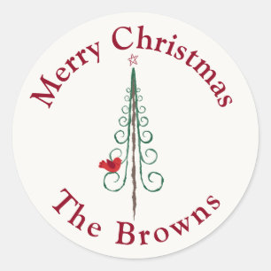 Merry Christmas - Modern Christmas Tree Red Green Classic Round Sticker