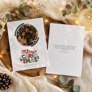 Merry Christmas Modern Circle Photo Holiday Card