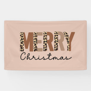 "Merry Christmas" Modern Color Block Leopard Boho Banner