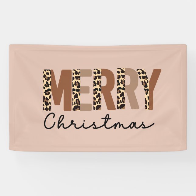 "Merry Christmas" Modern Color Block Leopard Boho Banner (Horizontal)