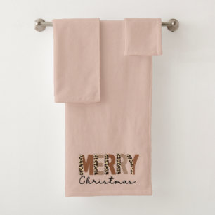 "Merry Christmas" Modern Color Block Leopard Boho Bath Towel Set