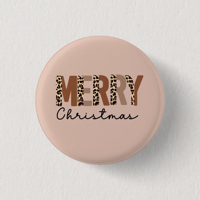 "Merry Christmas" Modern Color Block Leopard Boho Button (Front)