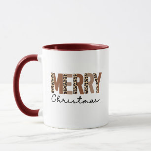 "Merry Christmas" Modern Color Block Leopard Boho Mug