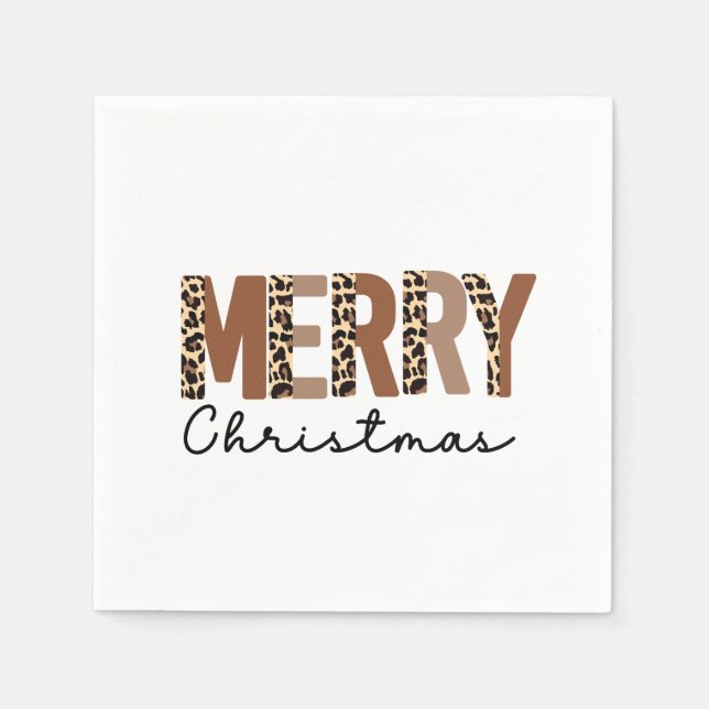 "Merry Christmas" Modern Color Block Leopard Boho Napkins (Front)