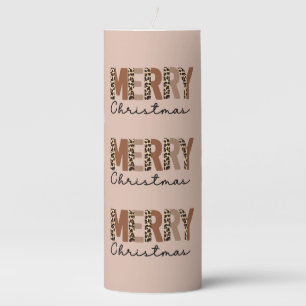 "Merry Christmas" Modern Color Block Leopard Boho Pillar Candle