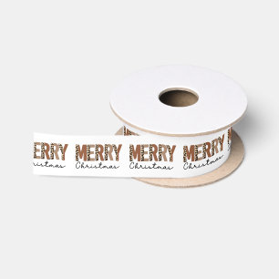 "Merry Christmas" Modern Color Block Leopard Boho Satin Ribbon