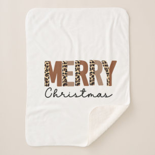 "Merry Christmas" Modern Color Block Leopard Boho Sherpa Blanket