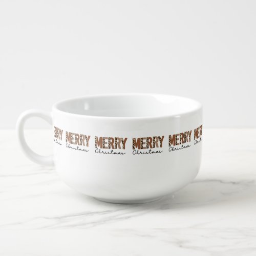 Merry Christmas Modern Color Block Leopard Boho Soup Mug