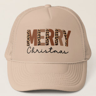"Merry Christmas" Modern Color Block Leopard Boho Trucker Hat