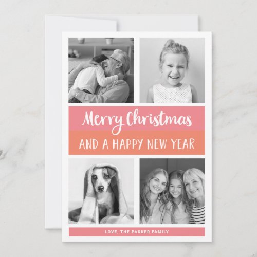 Merry Christmas  Modern Color Block Photo Grid Holiday Card